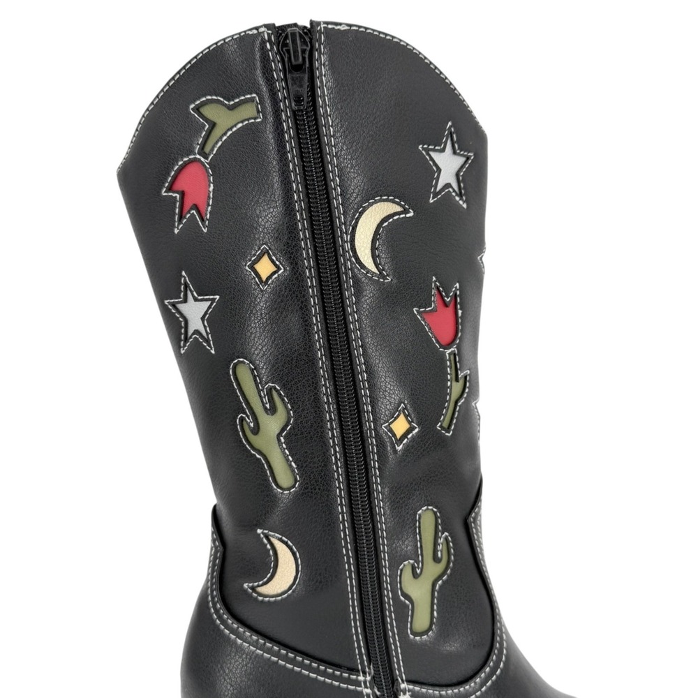 No Boundaries Women's Novelty Cowgirl Black Boots 9 Cactus Moon/Star Flower NWOT - Picture 9 of 13